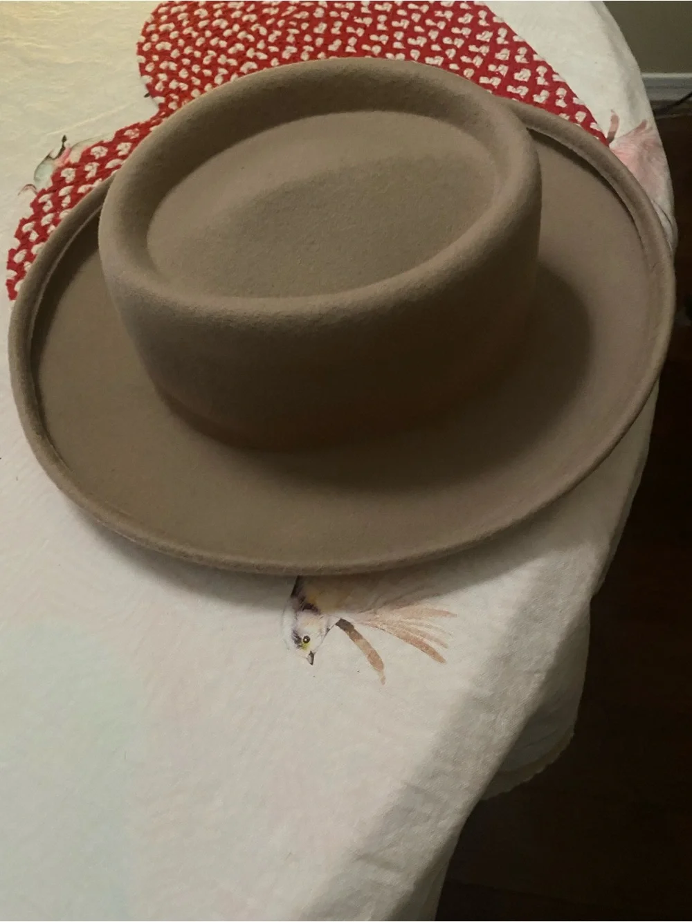 Taupe Felt Boater Hat. "Gambler" hat great for Halloween costume in October. - Picture 1 of 2